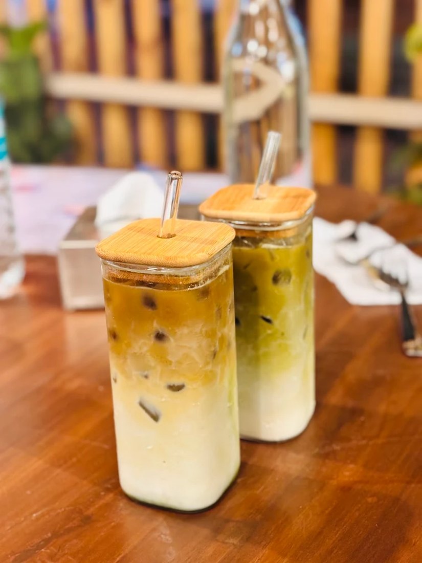 Iced coffee and iced matcha latte at Muse