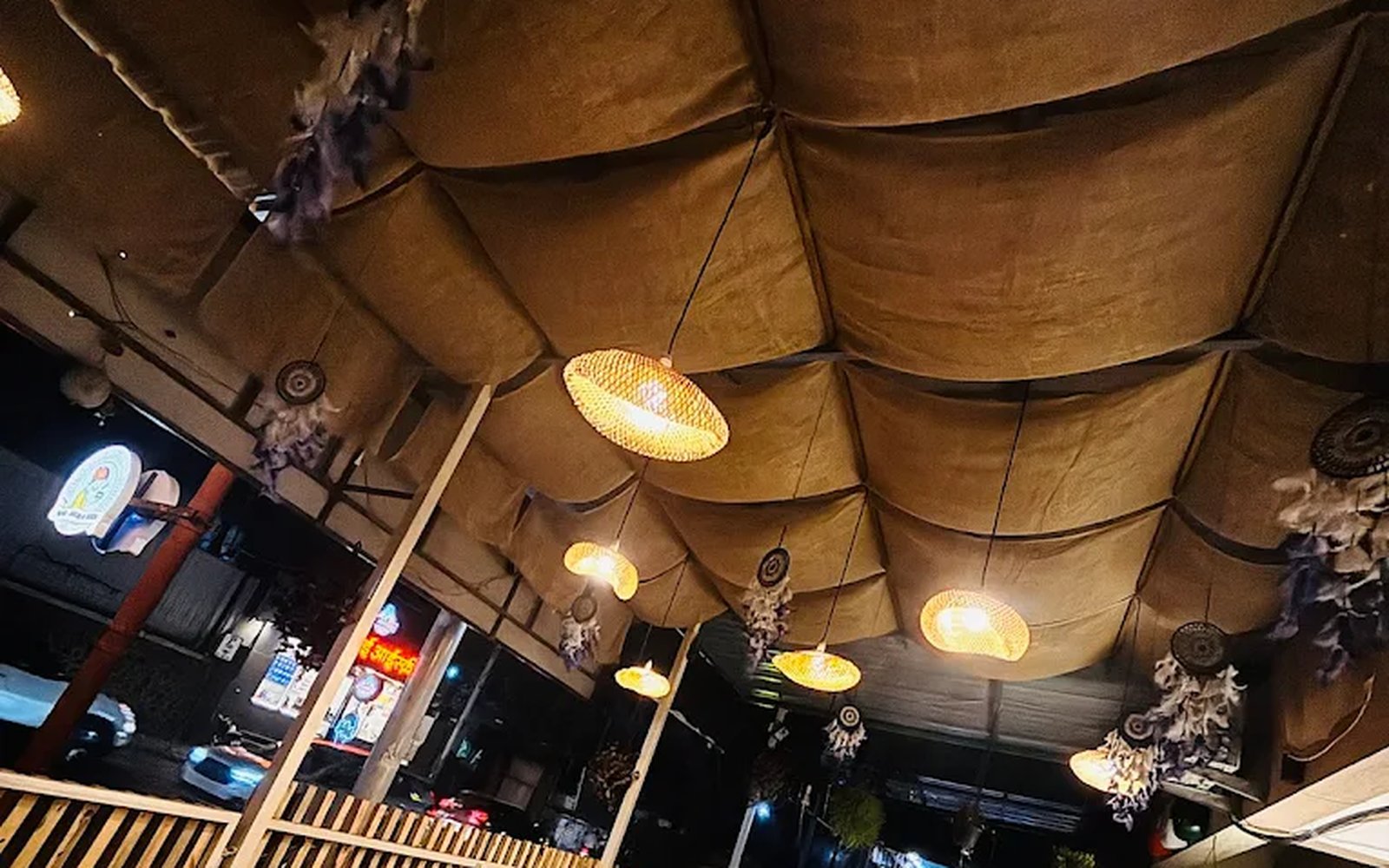 Jute canopy ceiling seating area at Muse